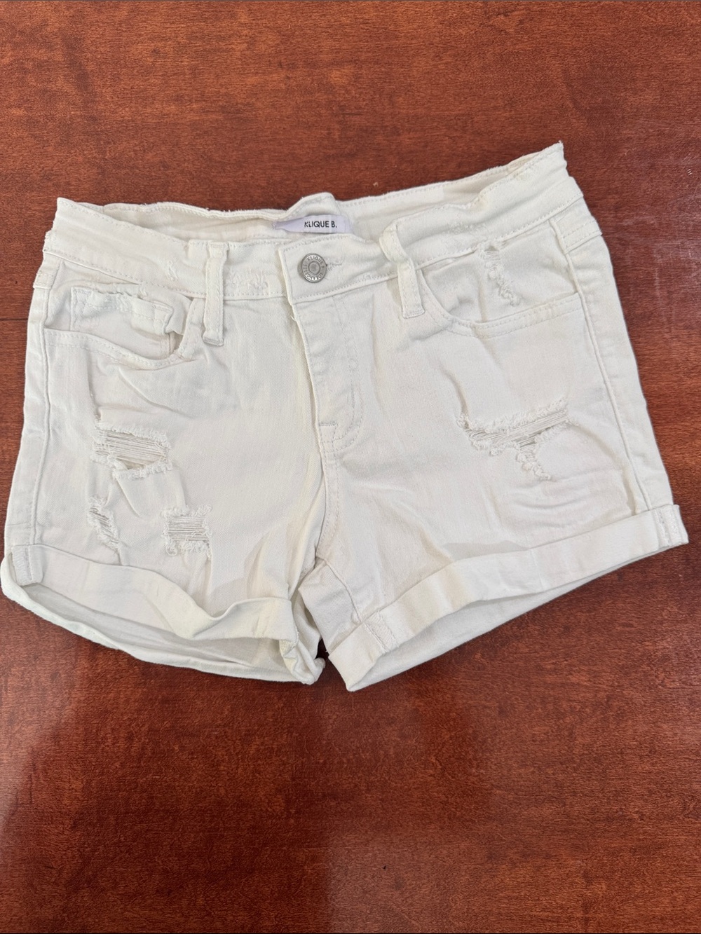 Casual Distressed White Jean Shorts with Rolled Hem